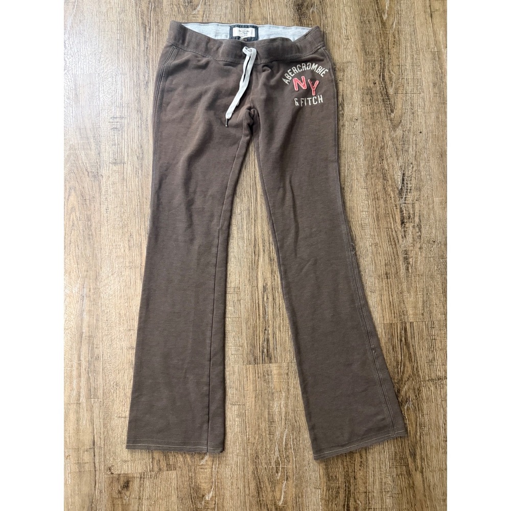 Abercrombie & Fitch Brown Flare Sweatpants NY Logo Small Y2K Lounge Pants